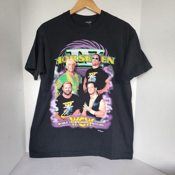 Vintage WCW Pro Wrestling Shirt IV Horseman Size L with Ric Flair & Chris Benoit - Picture 1 of 2